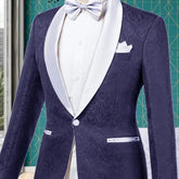 Men Wedding Suits Italian Design Custom Made Black White Party Tuxedo Jacqaurd 2 Pics Groom Terno Suits For Men Navy Blue